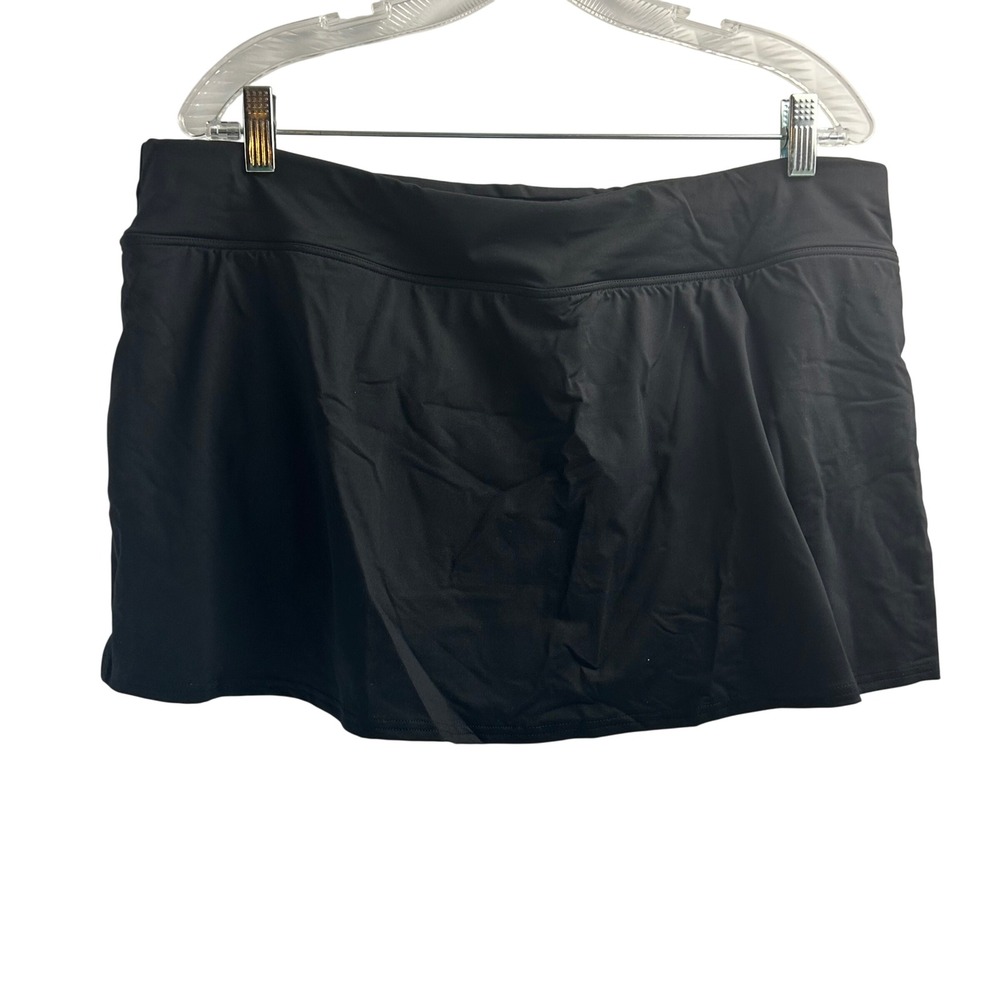 Lands End Womens Black Mini Swim Skirt Skort Built-in Brief Size 18 3889276